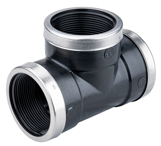 Plasson TEE THREADED PP 2" C/W SS REINFORCING RING
