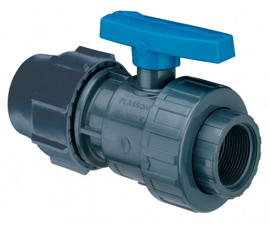 Plasson VALVE SINGLE UNION PVC METRICx F-THREADED 50 PE-1.1/2" BSP