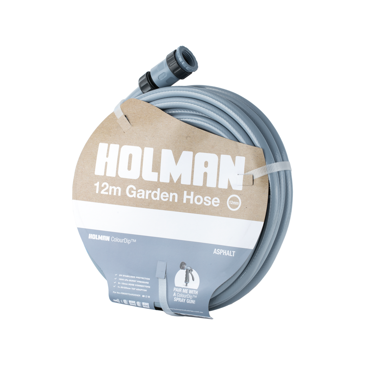 12mm Colour Dip Hose 12m Asphalt w/ Fittings
